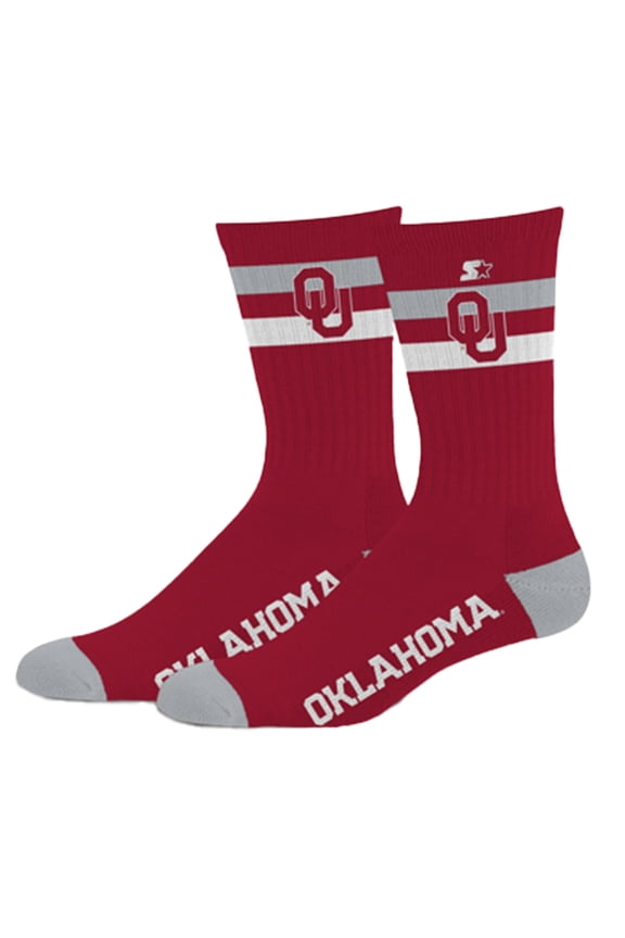 Unisex Starter  Oklahoma Sooners Team Color Two-Stripe Crew Socks