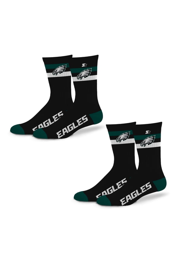 Unisex Starter Philadelphia Eagles Team Color 2-Stripe 2-Pack Crew Socks Set