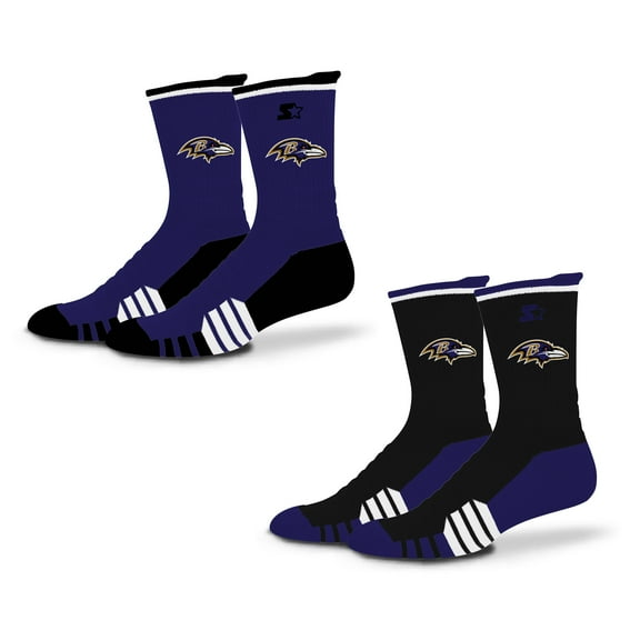 Unisex-Starter Purple/Black Baltimore Ravens Breakaway Crew Sock 2 Pack