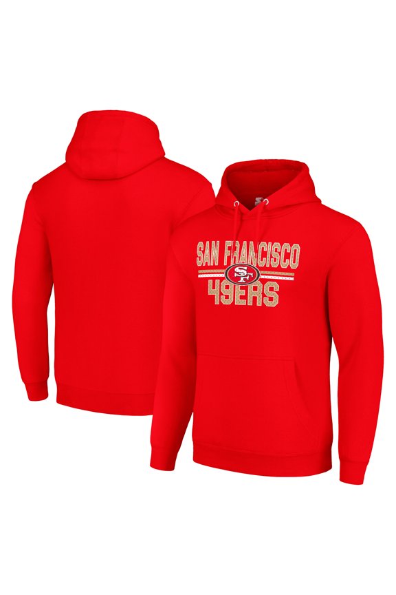 Unisex Starter Scarlet San Francisco 49ers Team Mesh Print Graphic Tri-Blend Pullover Hoodie