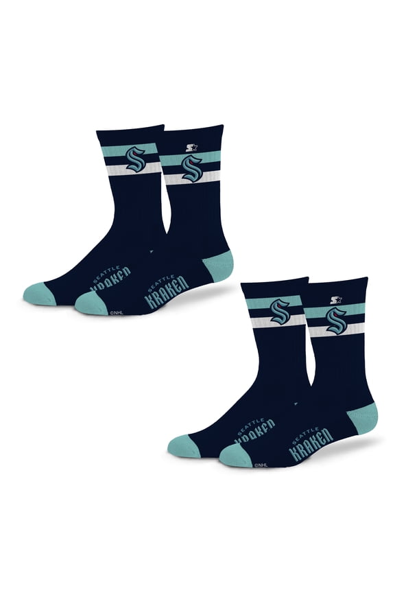 Unisex Starter Seattle Kraken Team Color 2-Stripe 2-Pack Crew Socks Set