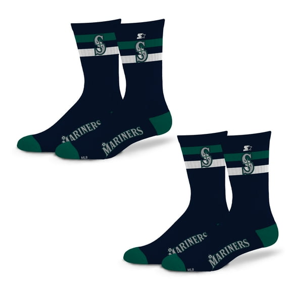 Unisex Starter Seattle Mariners Team Color 2-Stripe 2-Pack Crew Socks Set