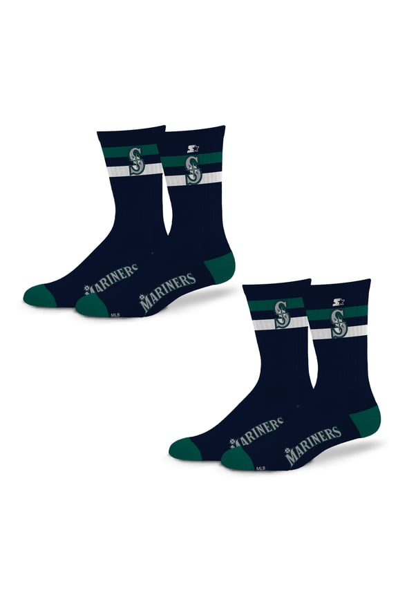 Unisex Starter Seattle Mariners Team Color 2-Stripe 2-Pack Crew Socks Set