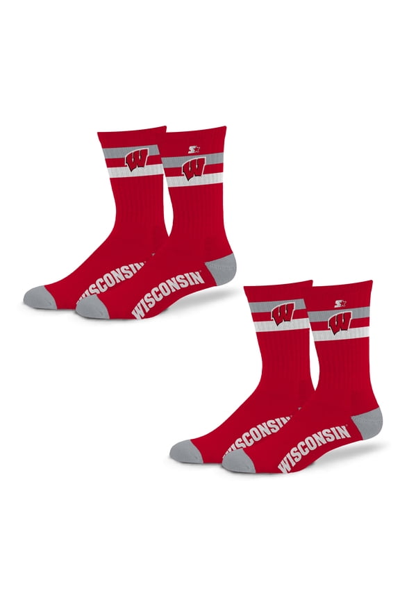 Unisex Starter Wisconsin Badgers Team Color 2-Stripe 2-Pack Crew Socks Set
