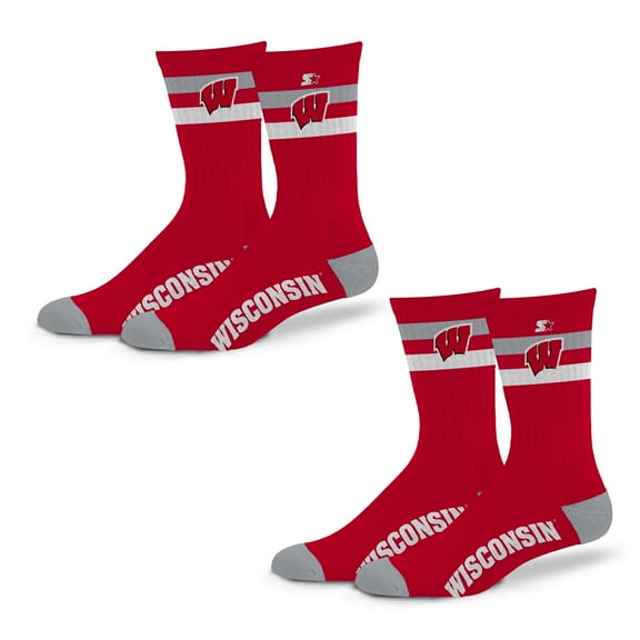 Unisex Starter Wisconsin Badgers Team Color 2-Stripe 2-Pack Crew Socks Set