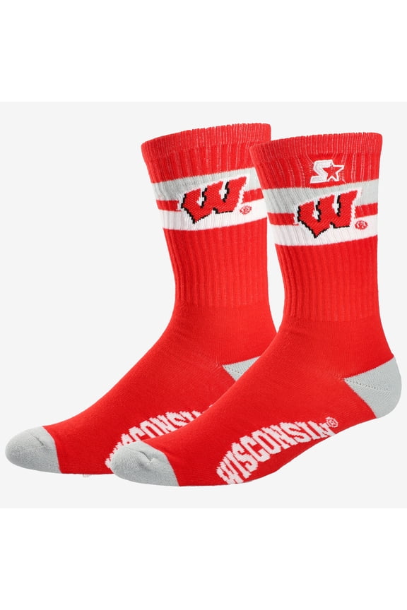 Unisex Starter Wisconsin Badgers Team Color Two-Stripe Crew Socks