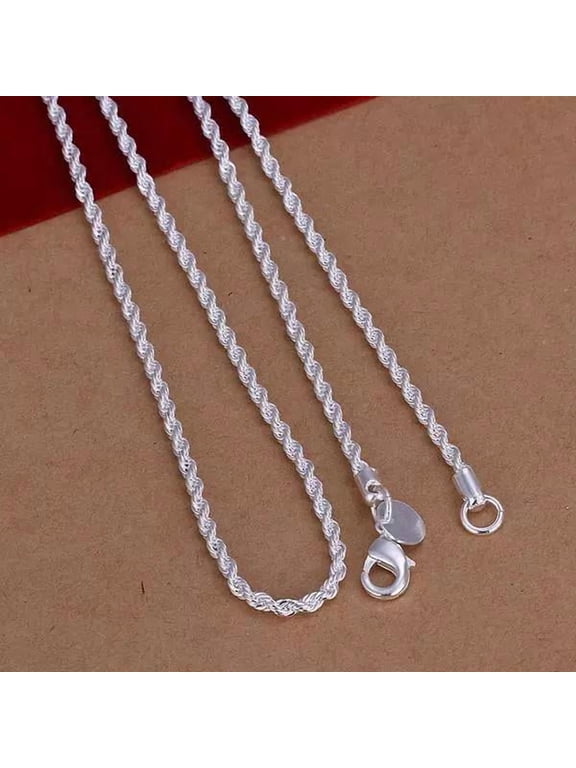 Unisex Sterling Silver Plated Twisted 2Mm Chain Necklace Lobster 16" To 24" B36