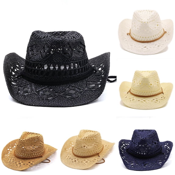 Unisex Straw Cowboy Hat Shapeable Wide Brim Sun Hat for Beach Summer Outdoor Western Style Sun Protection Hat