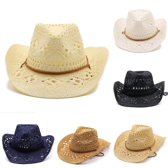 Unisex Straw Cowboy Hat Shapeable Wide Brim Sun Hat for Beach Summer Outdoor Western Style Sun Protection Hat