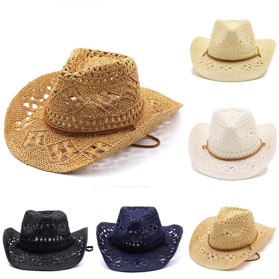 Unisex Straw Cowboy Hat Shapeable Wide Brim Sun Hat for Beach Summer Outdoor Western Style Sun Protection Hat