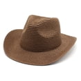 thumbnail image 1 of Unisex Straw Cowboy Hat Solid Color Wide Brim Sun Protection Hat Foldable Lightweight Travel Outdoor Hat, 1 of 4