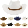 thumbnail image 1 of Unisex Straw Cowboy Hat Wide Brim Western Style Beach Sun Protection Cap, 1 of 3
