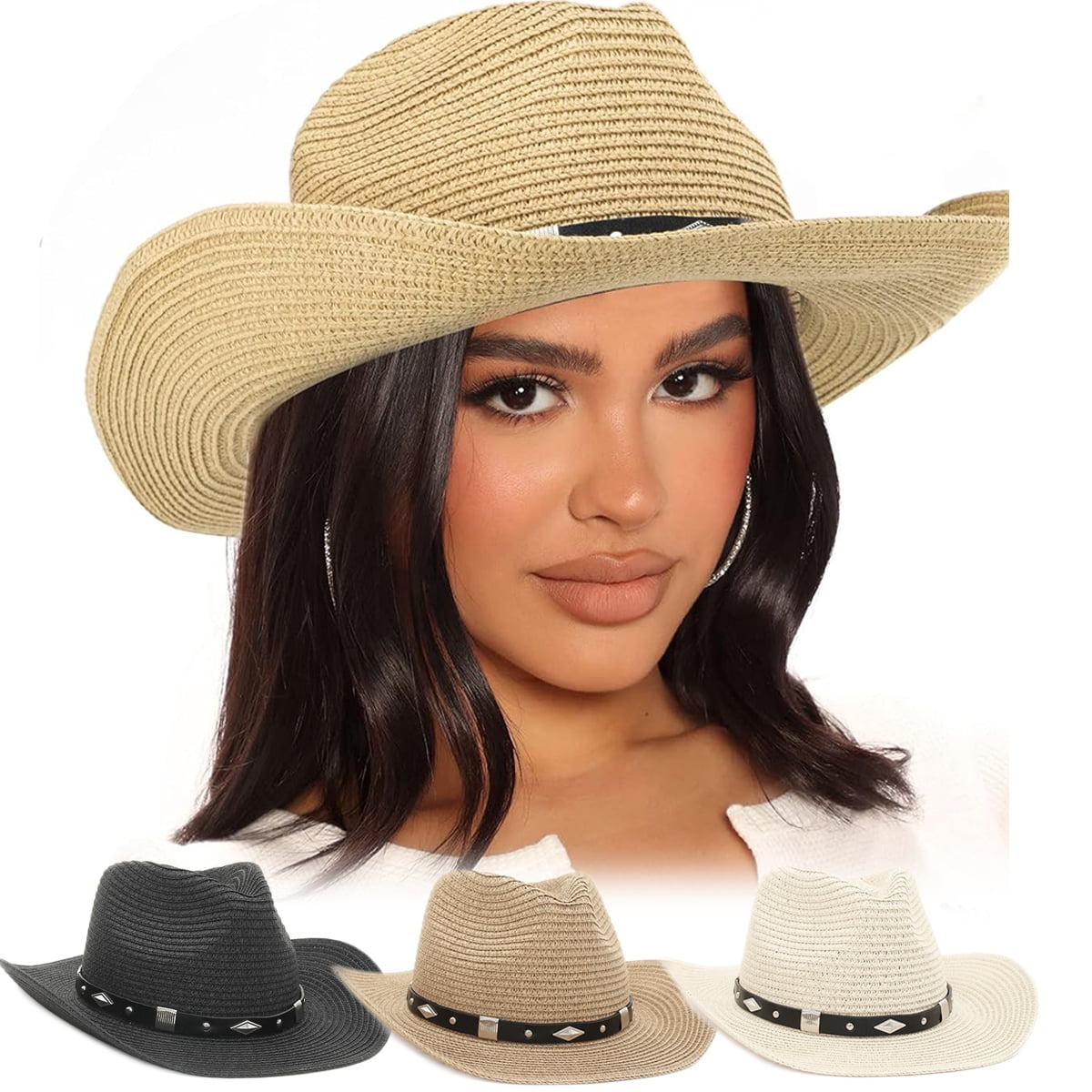 Unisex Straw Cowboy Hats for Women and Men Western Beach 