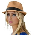 thumbnail image 1 of Unisex Straw Fedora Hat Short Brim With Black Ribbon Band Classic Casual Daily Hat, 1 of 3