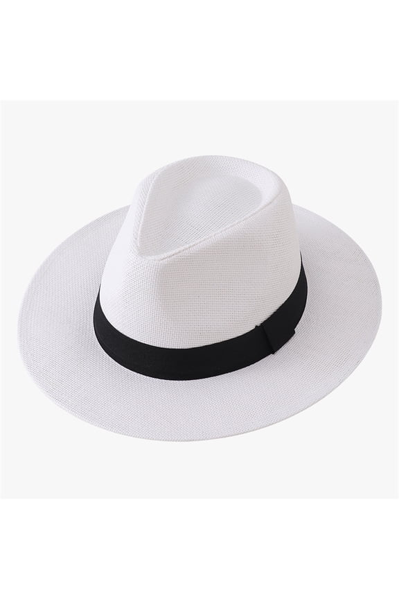 Unisex Straw Fedora Panama Hat, Short Wide Brim Breathable Summer Sun Hat UPF 50 UV Protection, Packable Jazz Dress Beach Hat for Men Women Travel Outdoor Vacation, Multiple Colors