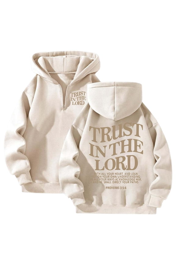 Unisex Streetwear Letter Print Zip Up Hooded Sweatshirt Loose Fit Casual Pullover