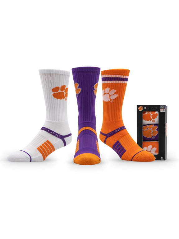 Unisex Strideline Clemson Tigers Premium Knit Crew Socks Three-Pack