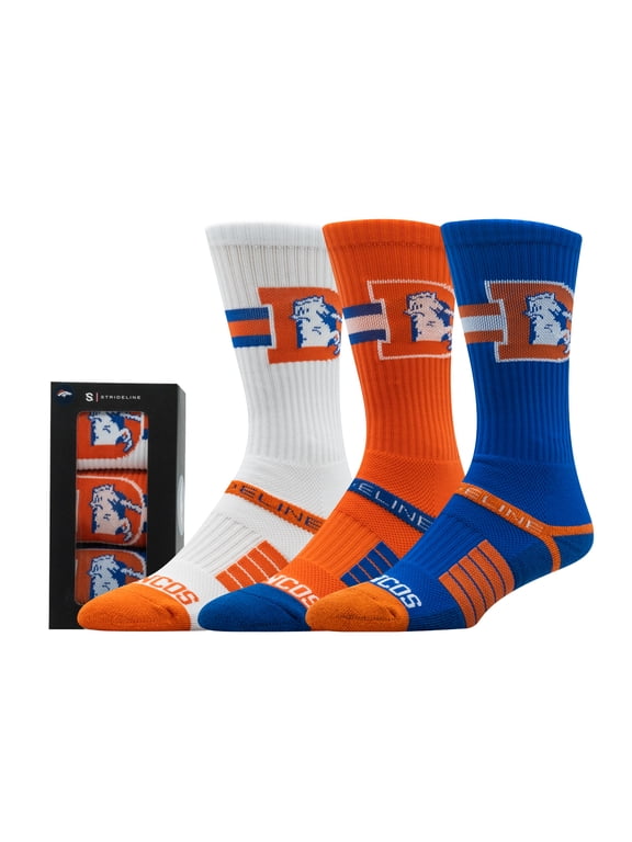 Unisex Strideline Denver Broncos Retro Premium 3-Pack Knit Crew Socks Set