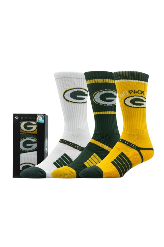 Unisex Strideline Green Bay Packers Premium 3-Pack Knit Crew Socks Set