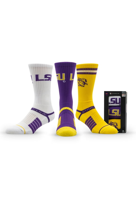 Unisex Strideline LSU Tigers Premium Knit Crew Socks Three-Pack