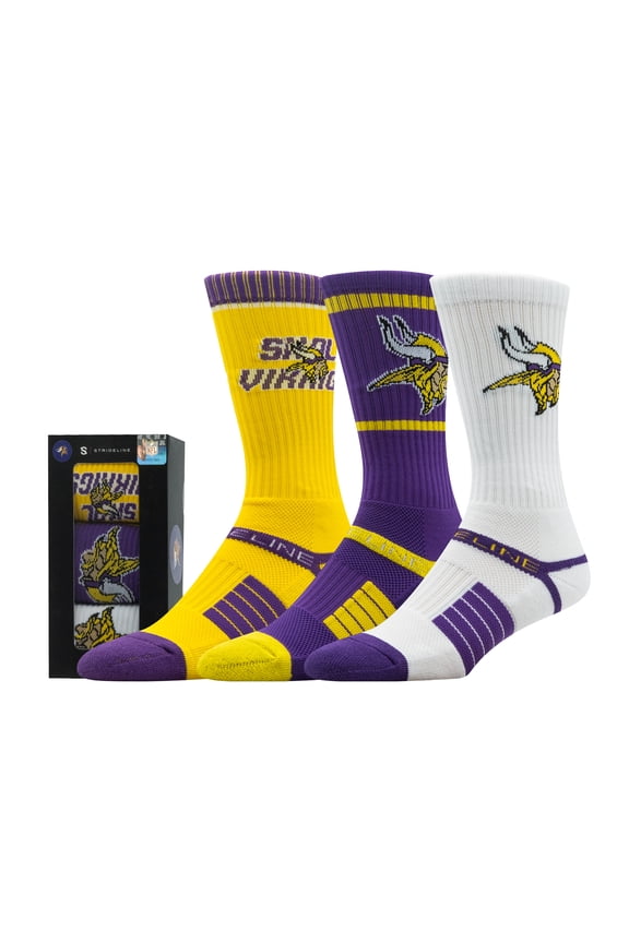Unisex Strideline Minnesota Vikings Premium 3-Pack Knit Crew Socks Set