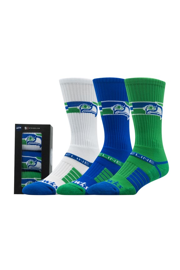 Unisex Strideline Seattle Seahawks Retro Premium 3-Pack Knit Crew Socks Set