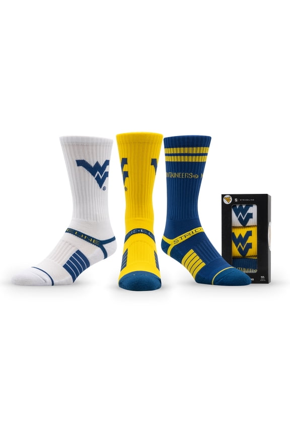 Unisex Strideline West Virginia Mountaineers Premium Knit Crew Socks Three-Pack