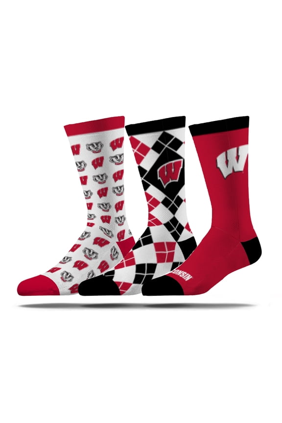 Unisex Strideline Wisconsin Badgers Business Knit Crew Socks Three-Pack Set