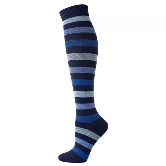 Unisex Striped Fashion Casual Moisture Wicking Compression Socks Athletic Long Sport Striped Hosiery Navy