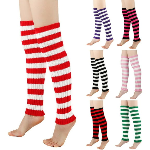 Unisex Striped Knit Boot Socks with Plush Lining Winter Foot Warmers