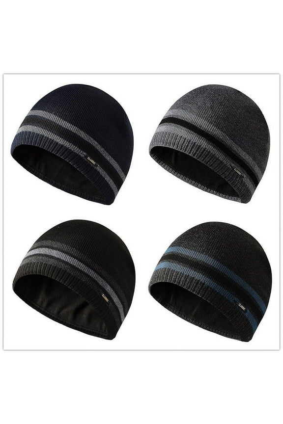 Unisex Striped Ski Cap Knitted Hat Winter Warm Beanie Fleece for Outdoor Work Sports