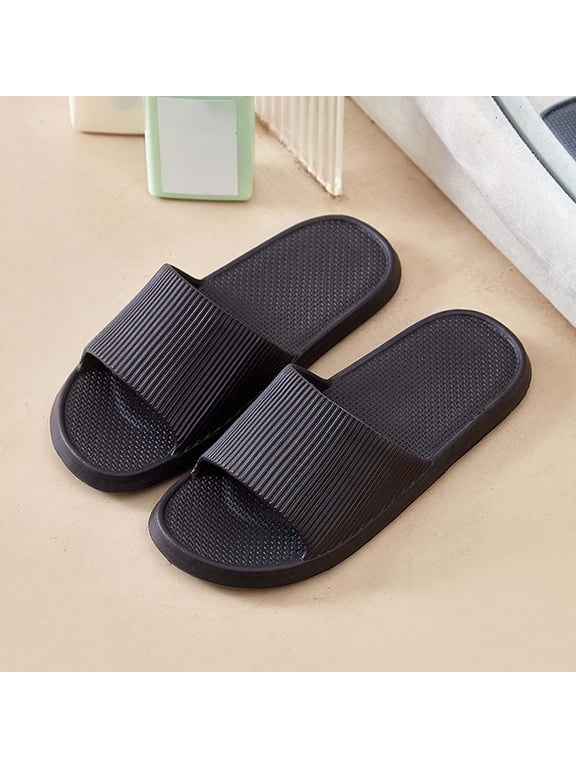 Unisex Striped Slippers, Flat Shower House Shoes, Practical Bathroom Footwear For Home And Spa, Versatile For Daily Routines