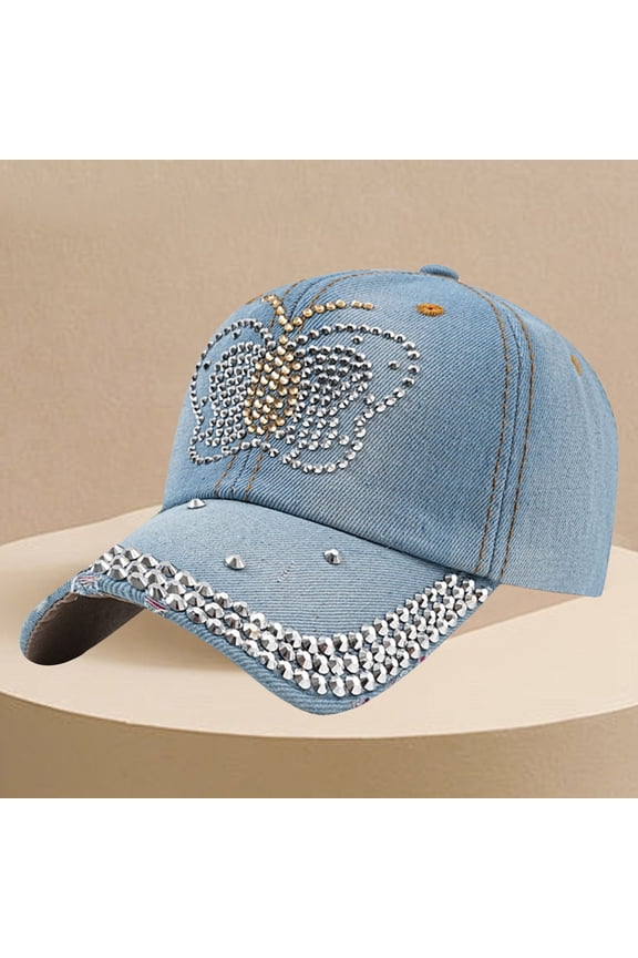 Unisex Studded Baseball Cap with Rhinestone Decoration,Denim Adjustable Casual Hat for Men Women,Sparkly Embellished Cap for Valentine's Day and Independence Day,Fashion Crystal Accent Daily Wear Hat