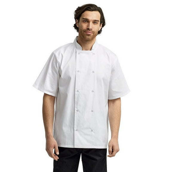 Unisex Studded Front Short-Sleeve Chef's Jacket - BLACK - 2XL(D0102H7MFEX.)