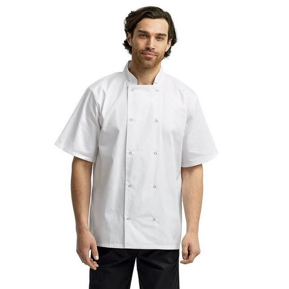 Unisex Studded Front Short-Sleeve Chef's Jacket - BLACK - 2XL(D0102H7MFRJ.)