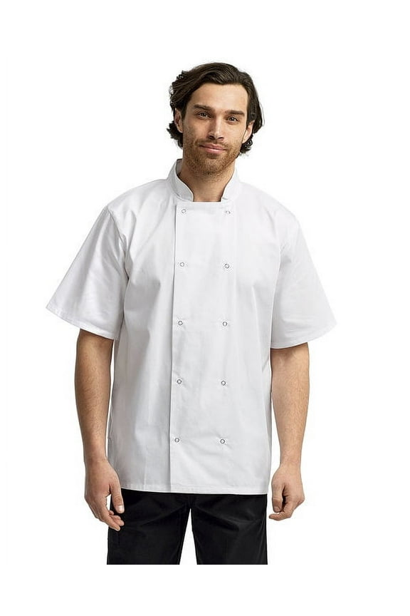 Unisex Studded Front Short-Sleeve Chef's Jacket - BLACK - 2XL(D0102H7MFRJ.)