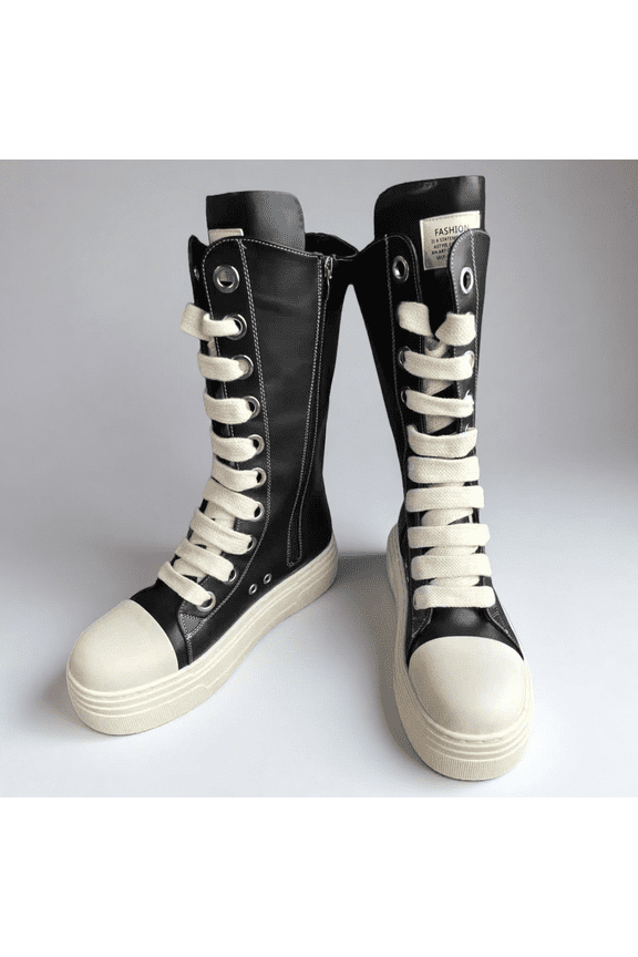 Unisex Style High Top Round Toe Thick Bottom Platform Women Sneakers Zipper Plus Size All Match Fashion Western Punk Street Casual Shoes