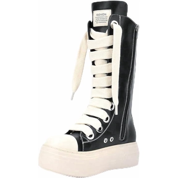 Unisex Style High Top Round Toe Thick Bottom Platform Women Sneakers Zipper Plus Size All Match Fashion Western Punk Street Casual Shoes