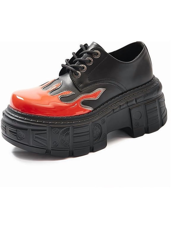 Unisex Style Round Toe Thick Sole Platform Chunky Heels Women Sneakers Lace Up Large Size Pumps Western Punk Casual Street Shoes