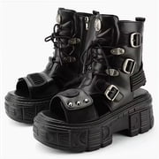 Unisex Style Round Toe Thick Sole Platform Chunky Heels Women Sneakers Large Size Lace Up Fashion Punk Street Casual Shoes