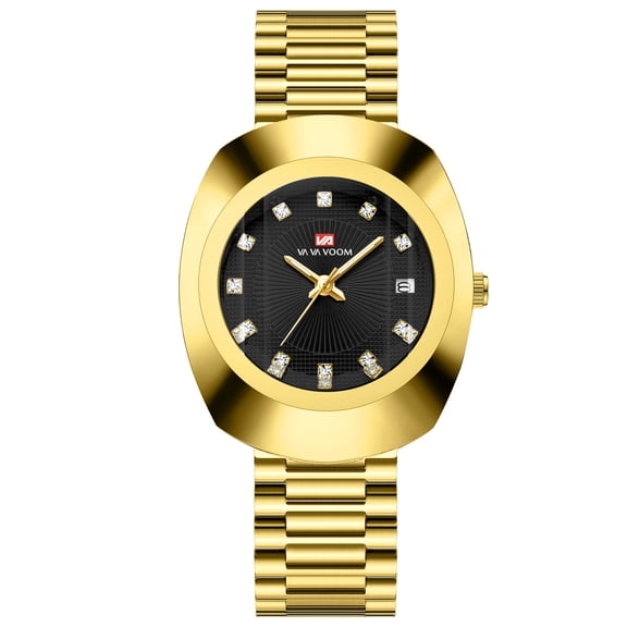 Unisex Stylish Casual Stainless Steel Wristwatch, Golden