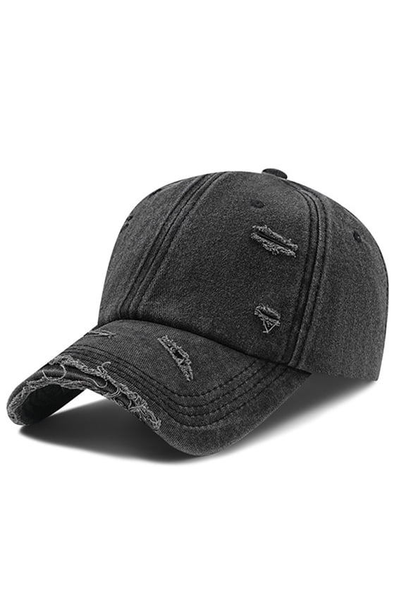 Unisex Subtle Ripped Washed Cotton Baseball Cap, Soft Top Distressed Dad Hat, Adjustable Summer Sun Cap for Outdoor Lovers Black