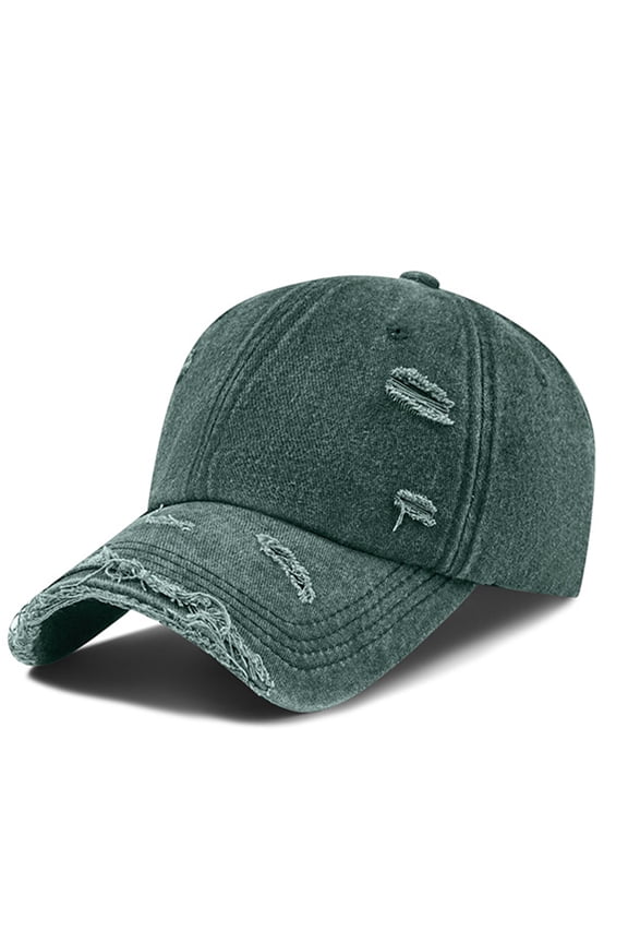 Unisex Subtle Ripped Washed Cotton Baseball Cap, Soft Top Distressed Dad Hat, Adjustable Summer Sun Cap for Outdoor Lovers Green
