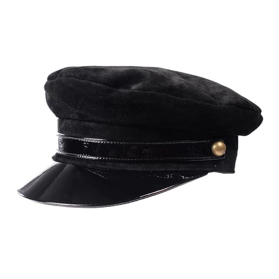 Unisex Suede Berets Caps Winter Genuine Leather Nubuck Hat With Belt Golden Buckle Students Navy Hats Newboy Casquette ,Durable Quality