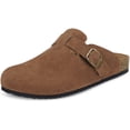 thumbnail image 1 of Unisex Suede Leather Clogs Mules Mens Womens Cork Footbed House Slipers with Arch Support and Buckle Rust, 1 of 3