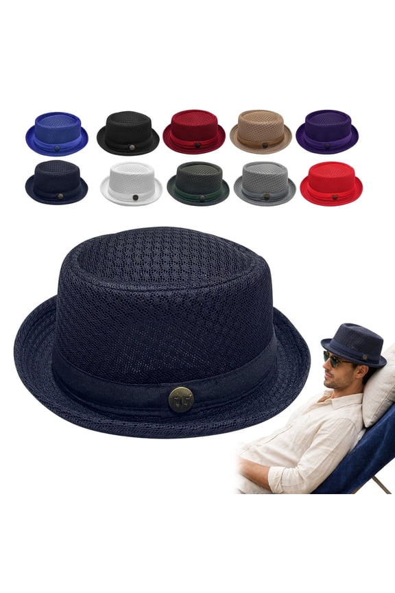 Unisex Summer Breathable Mesh Pork Hat, Mens Summer Hats with Brim, UPF Beach Sun Cap, Vintage Bowler Fedora Hat for Men
