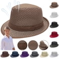 thumbnail image 1 of Unisex Summer Breathable Mesh Pork Pie Hat Lightweight Straw Trilby Fedora for Sun Protection Jazz Beach Outdoors Travel Men Women Adult,Blue, 1 of 3