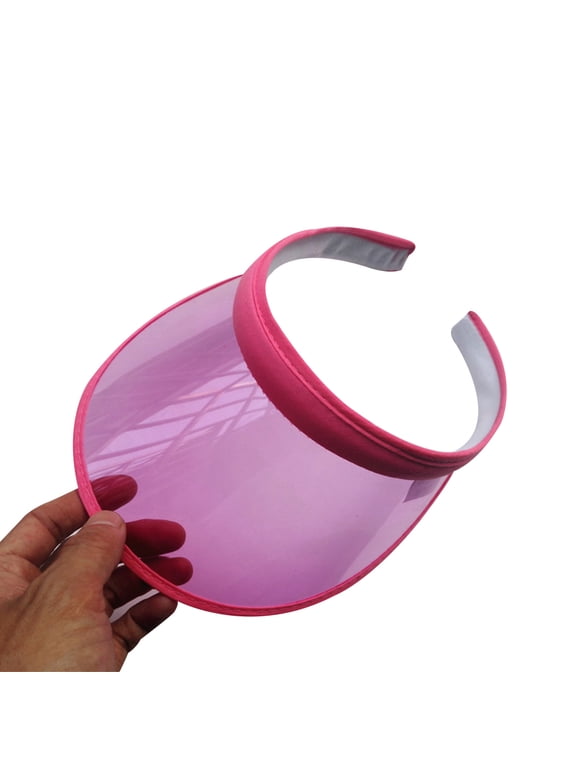 Unisex Summer Candy Color UV Protection Open Top Sun Visor Hat Transparent PVC Plastic Wide Brim Clip-On Sport Beach Cap