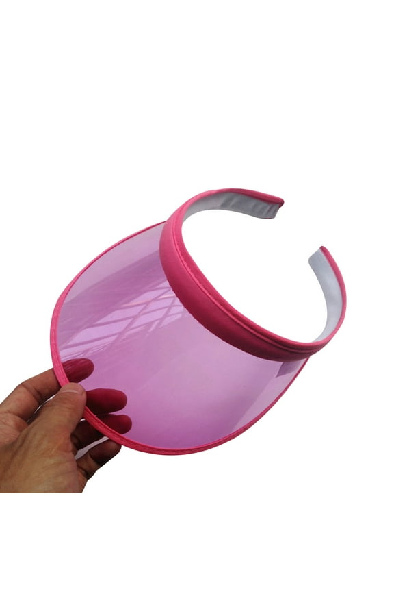 Unisex Summer Candy Color UV Protection Open Top Sun Visor Hat Transparent PVC Plastic Wide Brim Clip-On Sport Beach Cap