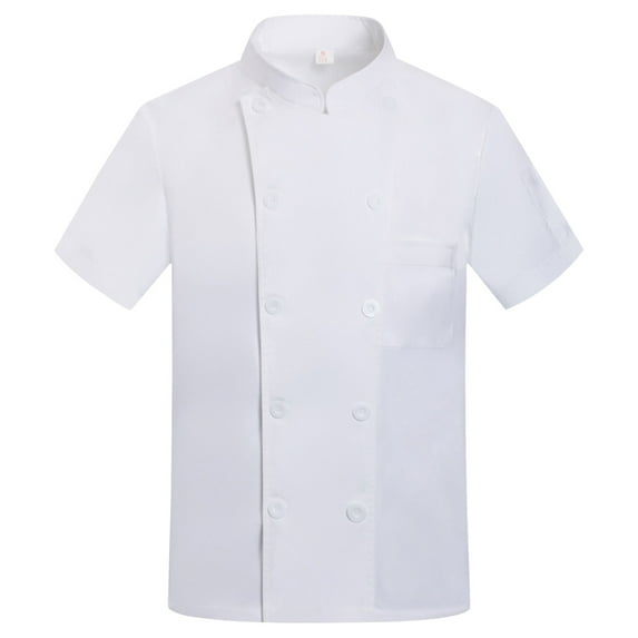 Unisex Summer Chef Jacket, Short Sleeve Thin Design Professional Kitchen Work Uniform for Restaurant Bakery Hotel Staff,White M